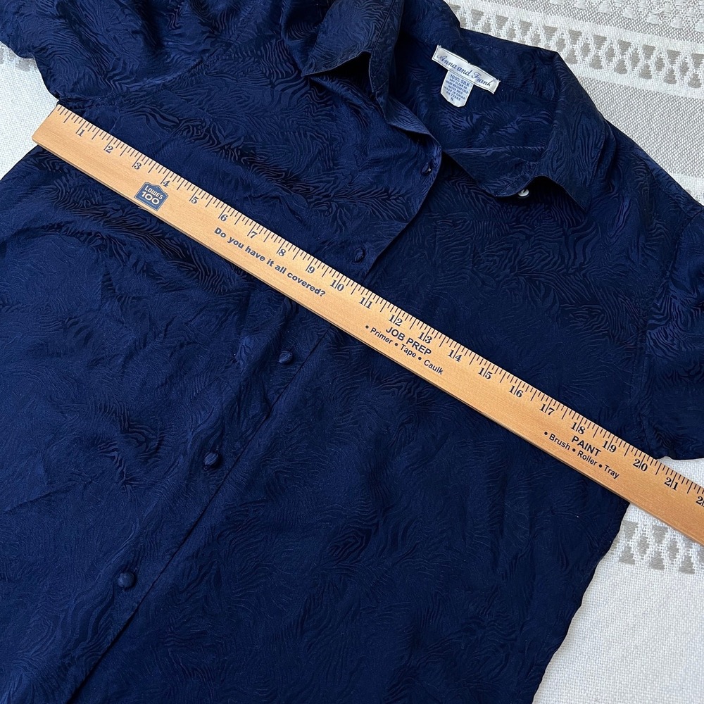 Vtg Anna Frank Button Up Blouse Minimalist Gothic 100% Silk Navy Zebra Women's S - Picture 5 of 9